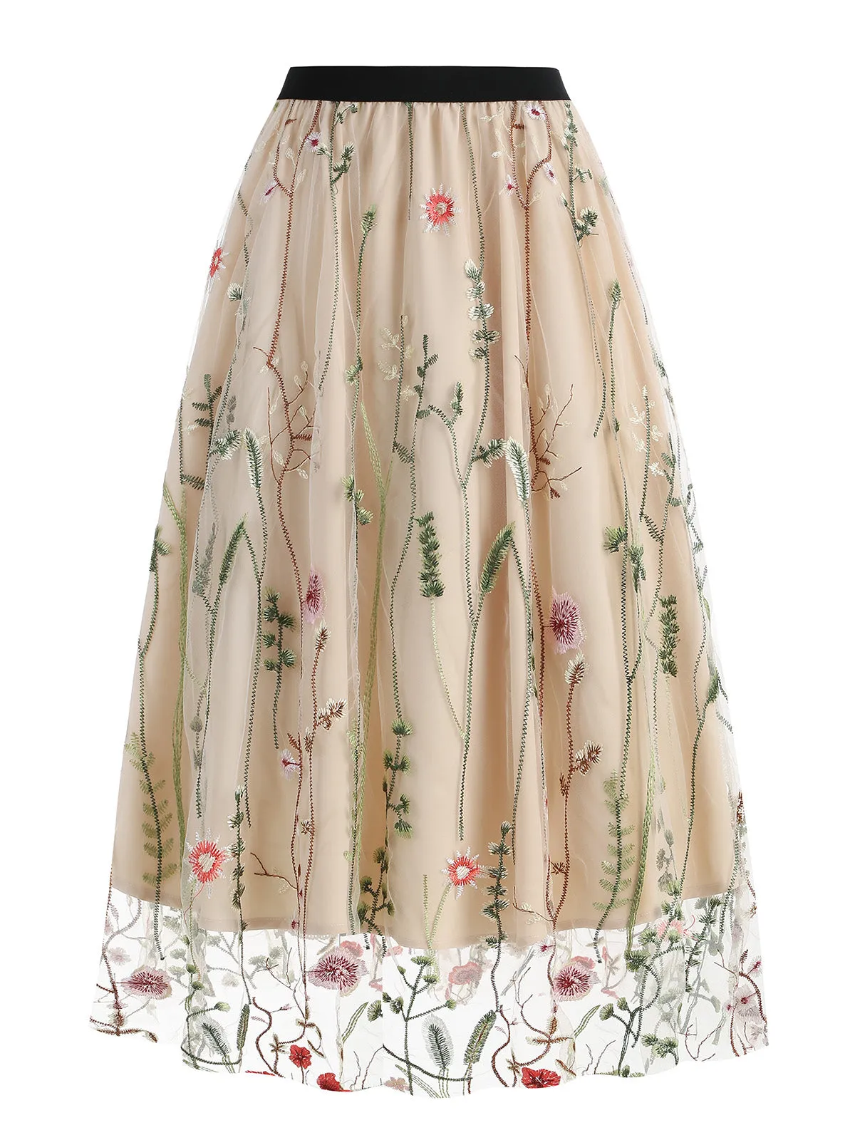 1950s Floral Embroidered Mesh Skirt