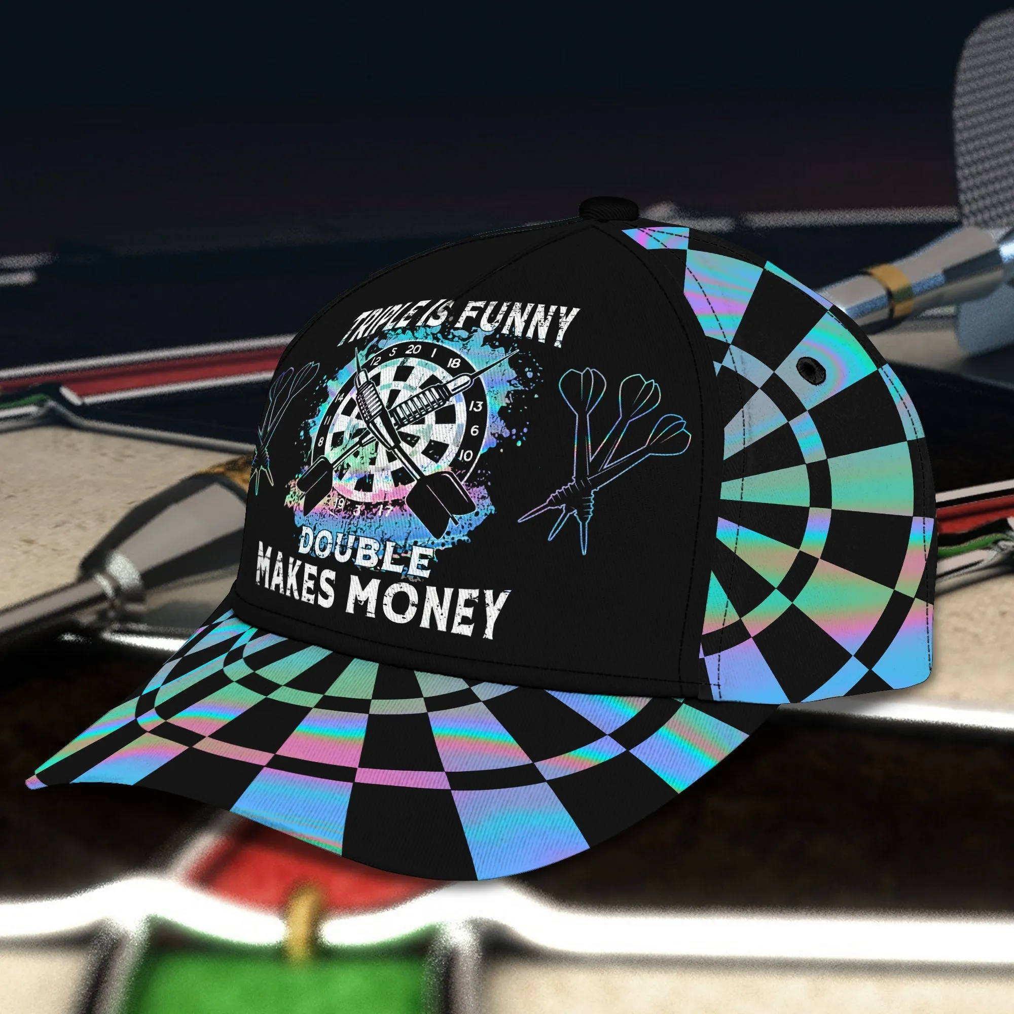 3D All Over Printed Dart Hologram Cap Hat, Triple Is Funny Double Makes Money Dartboard Hat, Gift for Dart Lover