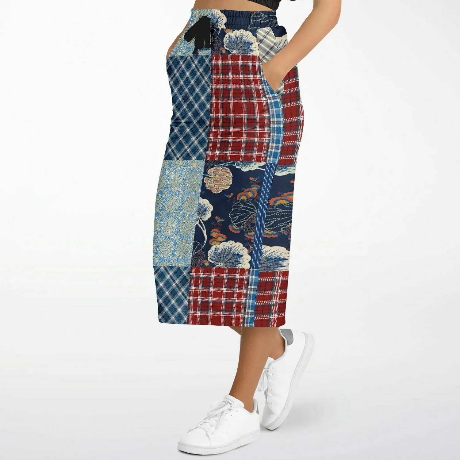 Andromeda Blue Patchwork Eco-Poly Long Pocket Skirt