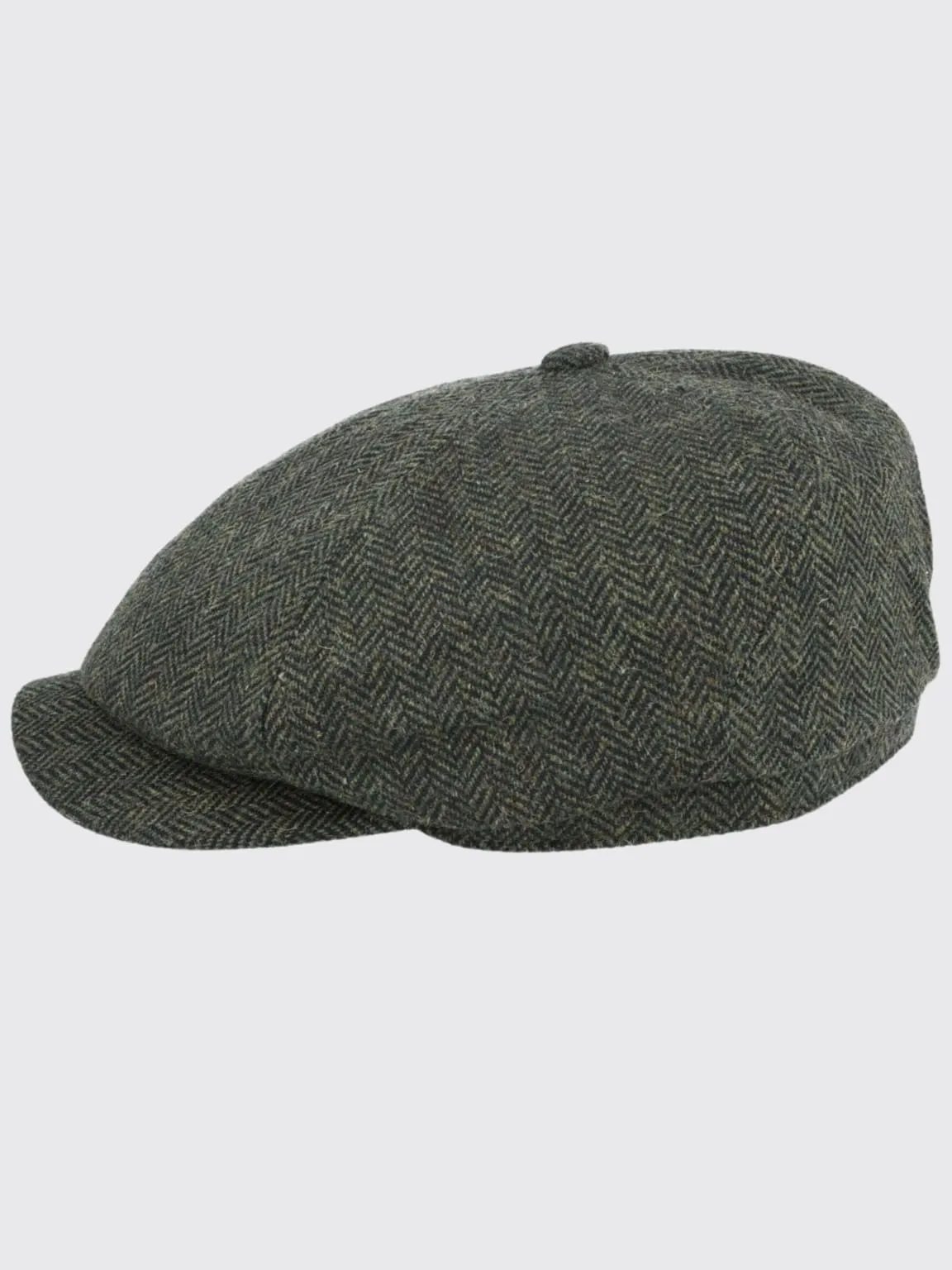 Barucci Devon Wool Blend Green Herringbone Tweed Baker Boy Cap