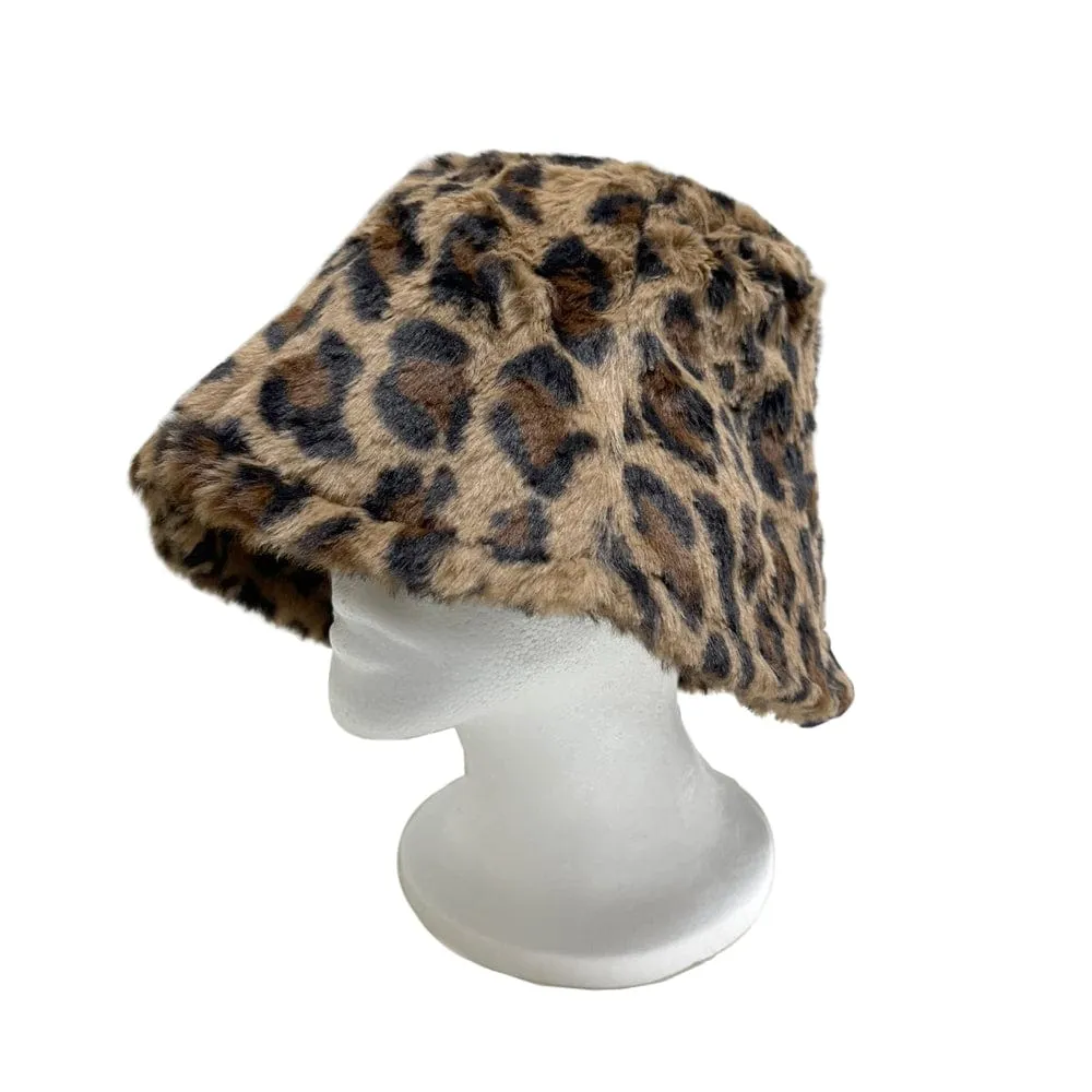 BE U | Faux Fur Animal Printed Bucket Hat