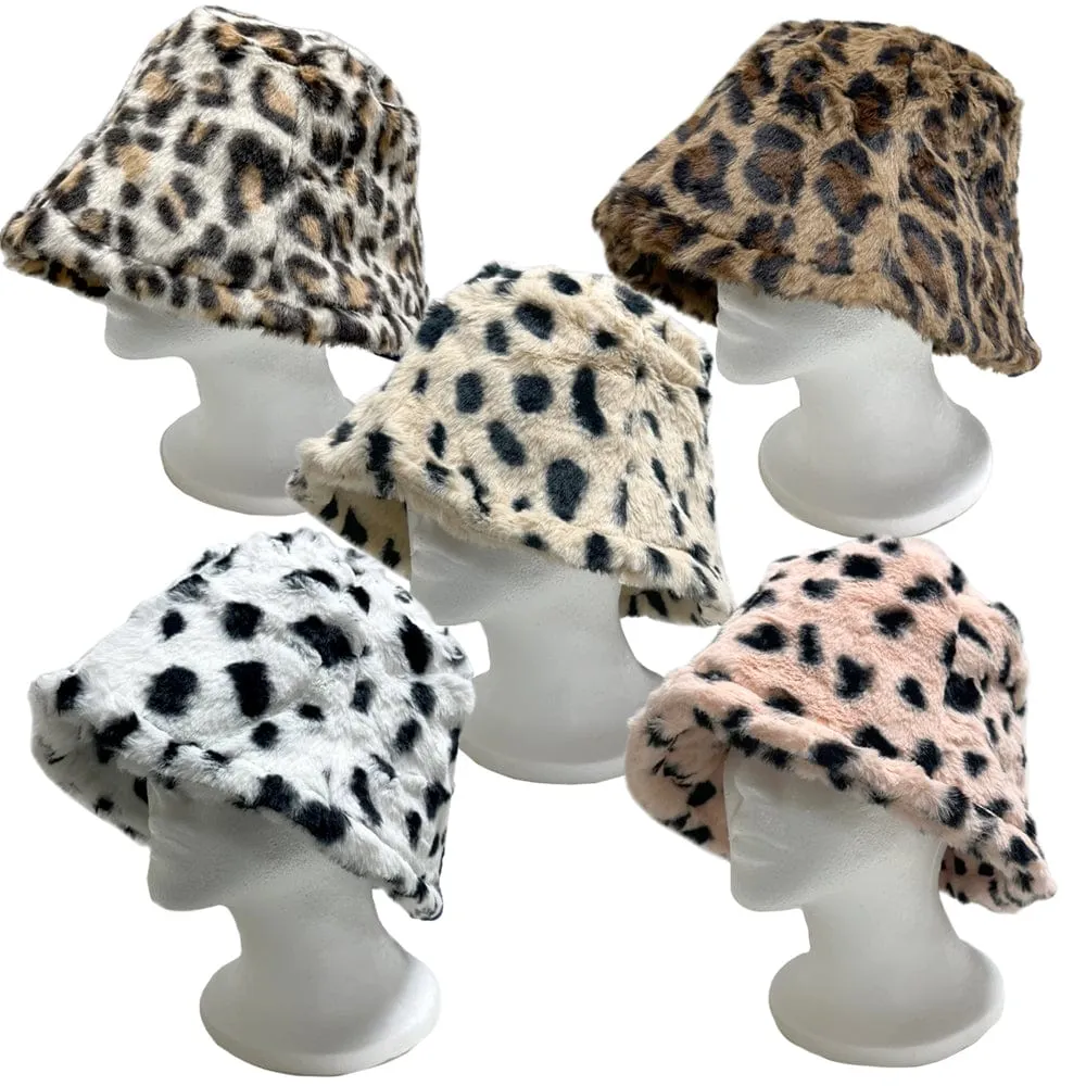 BE U | Faux Fur Animal Printed Bucket Hat