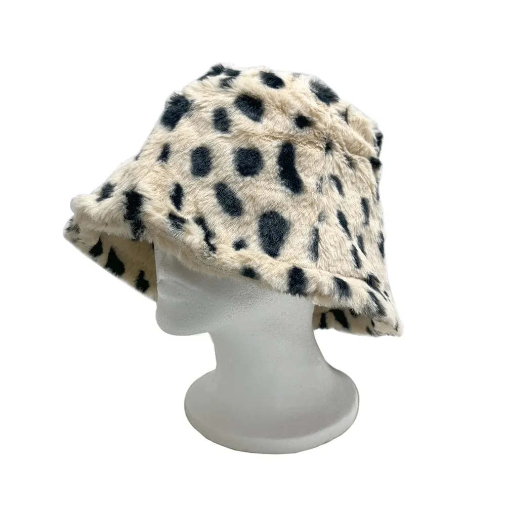 BE U | Faux Fur Animal Printed Bucket Hat