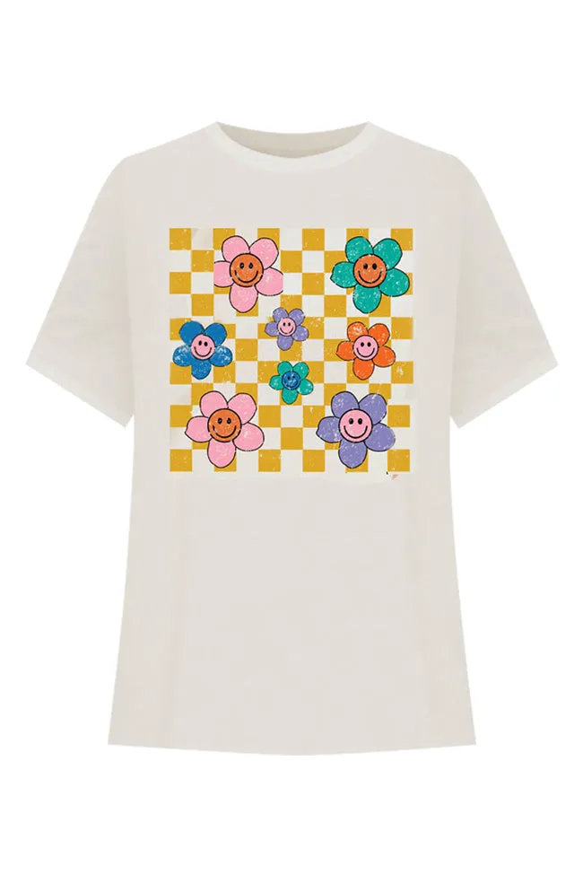 Daisy Checkered Ivory Oversized Graphic Tee