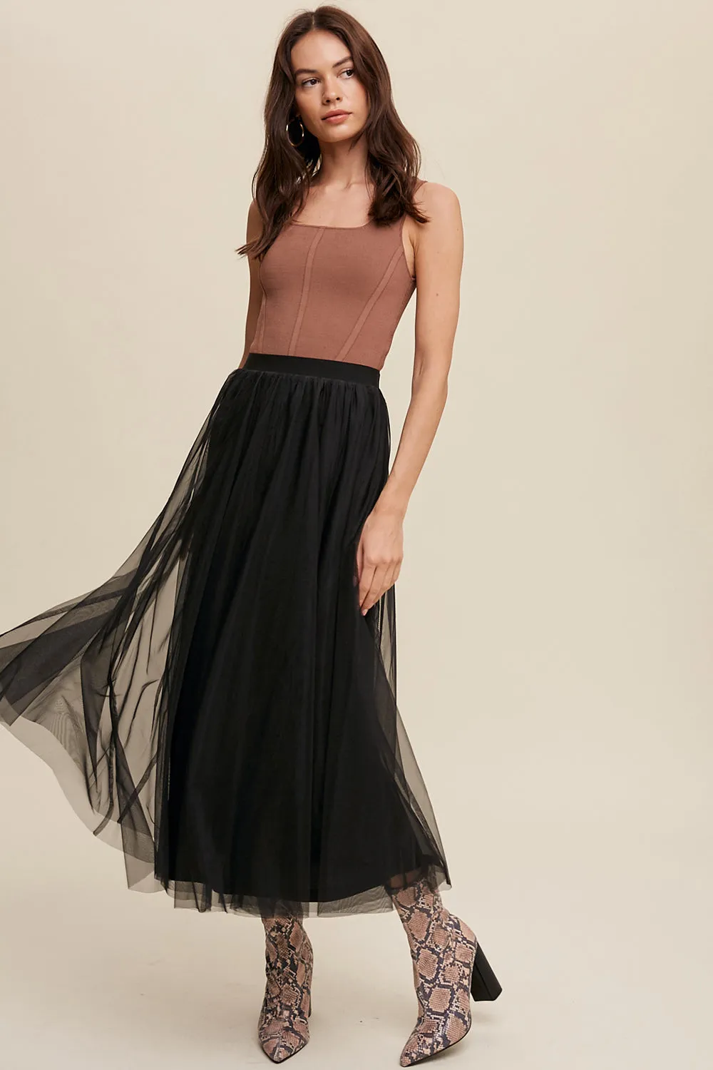 Elastic Waist Maxi Tulle Skirt