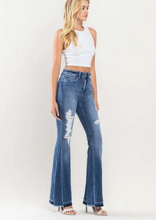 FINAL SALE - Flying Monkey High Rise Distressed Panel Flare Jeans