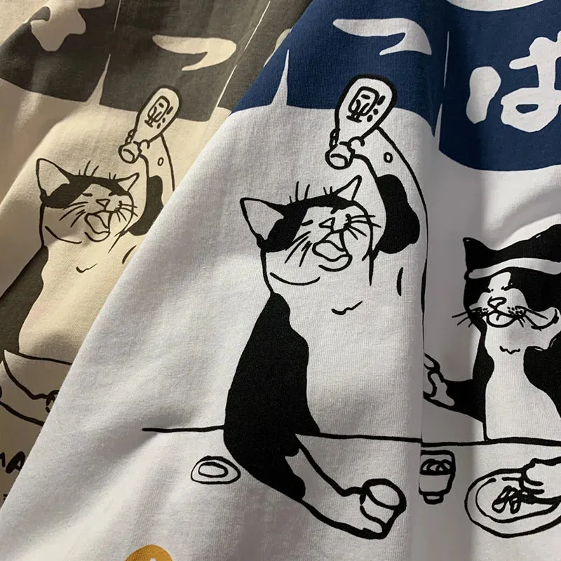 Funny Oversized T-Shirt With Drinking Cats