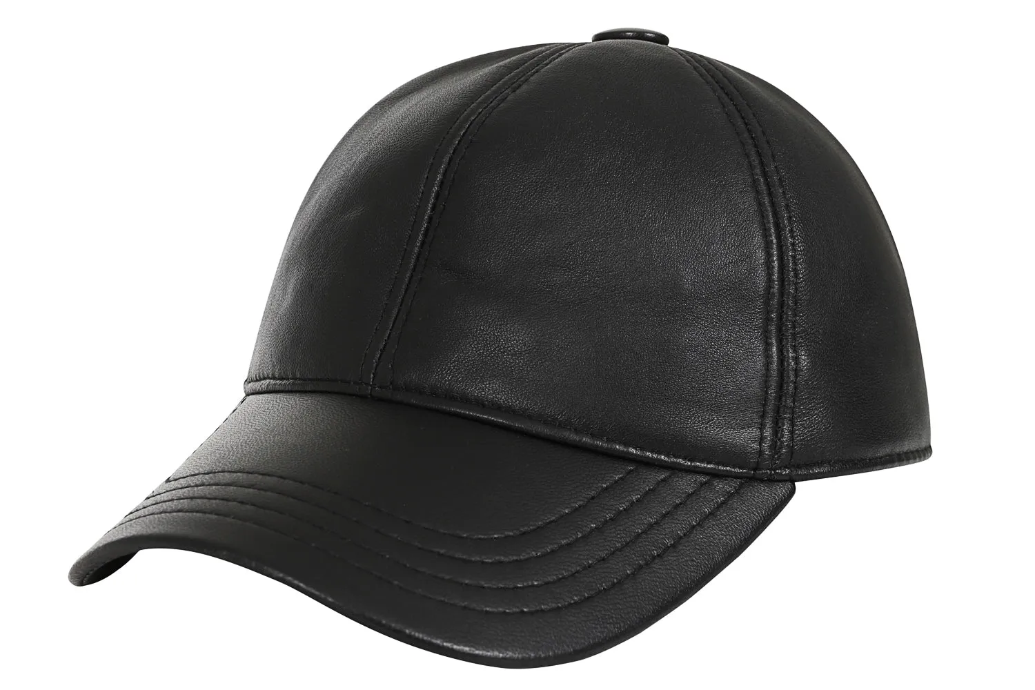 Genuine Black Leather Baseball Cap - Curve Peak