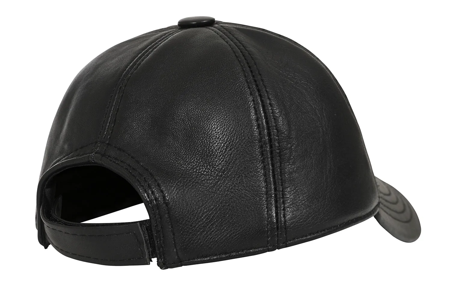 Genuine Black Leather Baseball Cap - Curve Peak