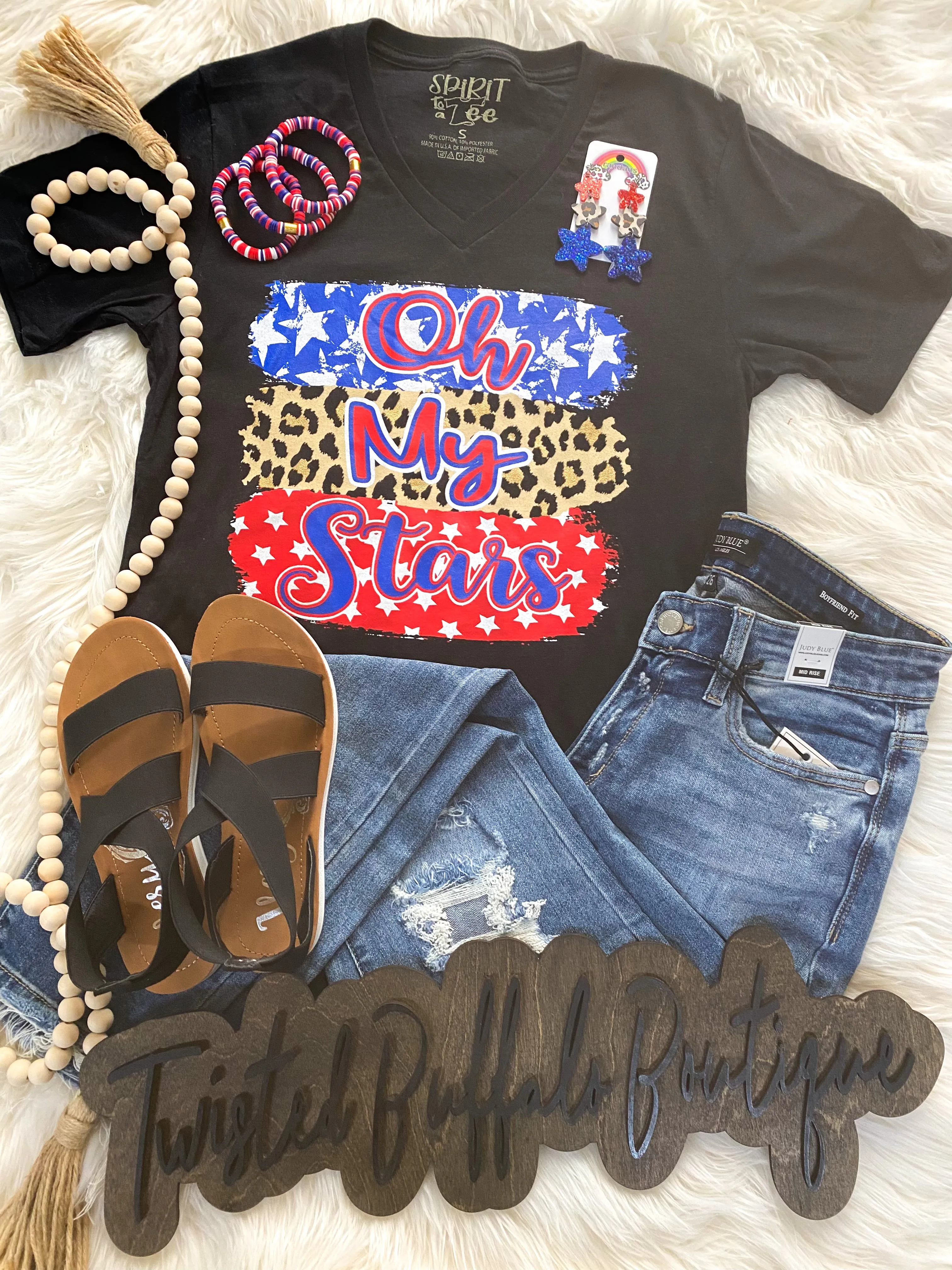 Heather Black {OH MY STARS} Leopard   Patriotic Mix Heather Black V-Neck Tee