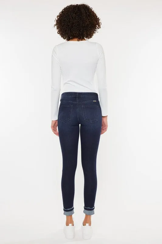 Kan Can Super Dark High Rise Cuffed Skinny Jeans