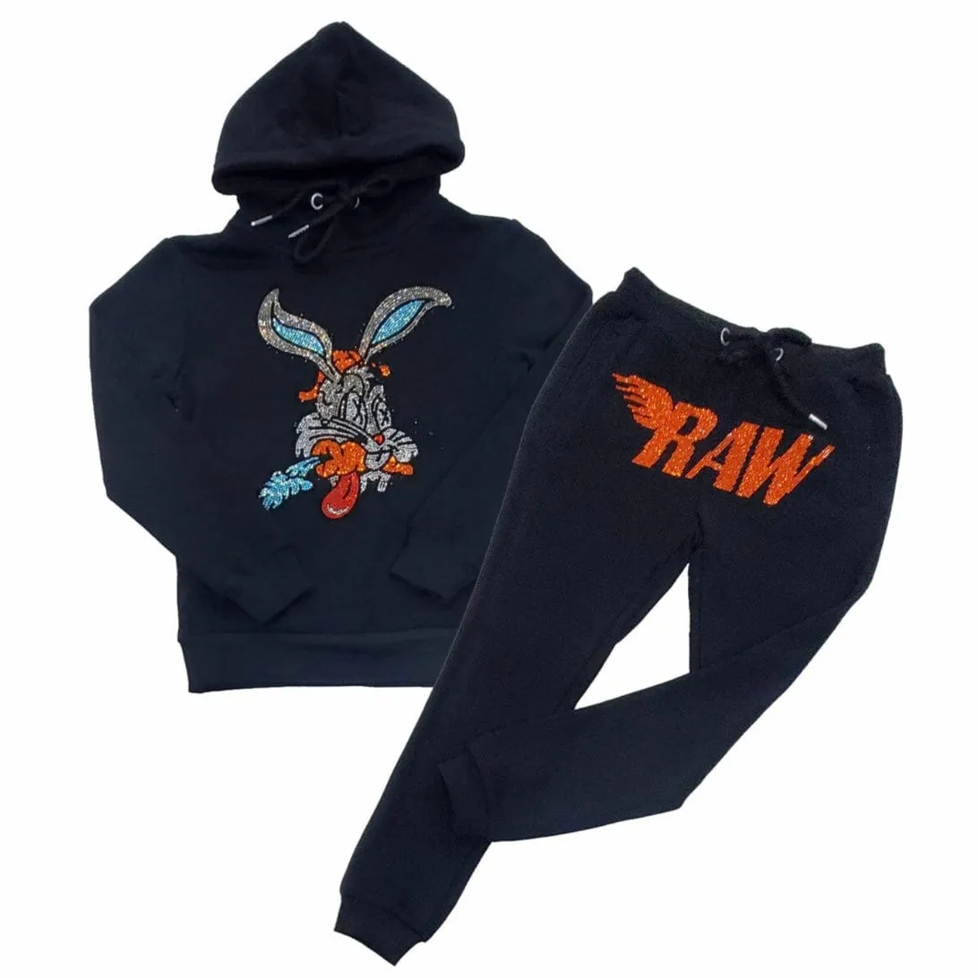 Kids Rawyalty Bunny Bling Hoodie & Raw Wing Jogger Set (Black/Orange)