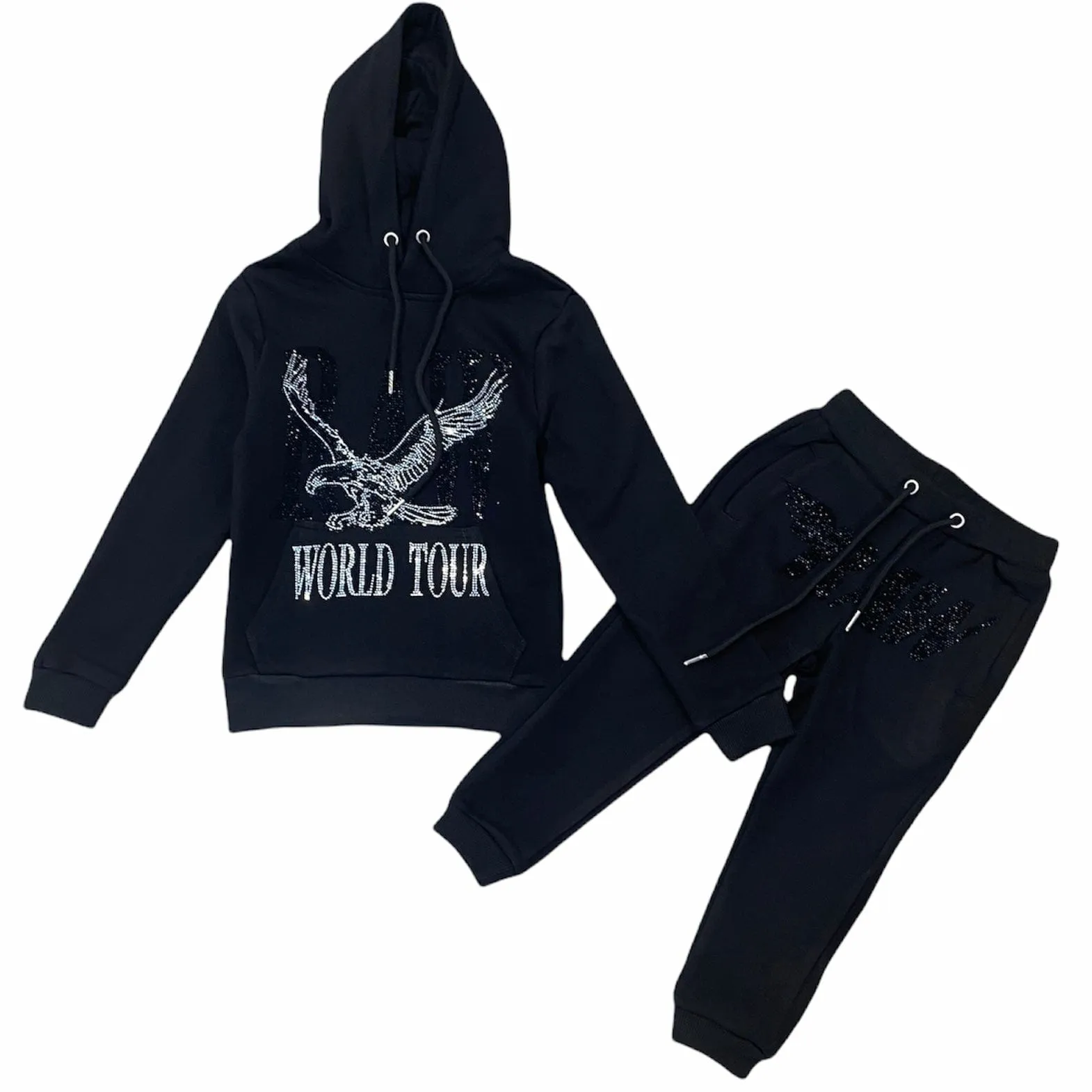 Kids Rawyalty Eagle Bling Hoodie & Raw Wing Jogger Set (Black)