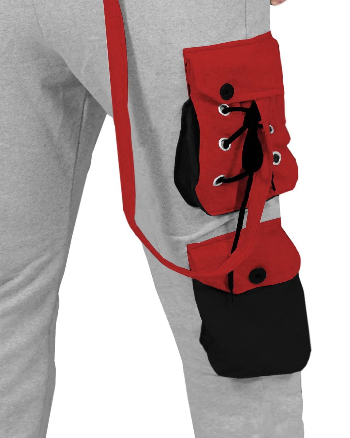 Men Grey-Red Street Casual Fashion Jogger Pants