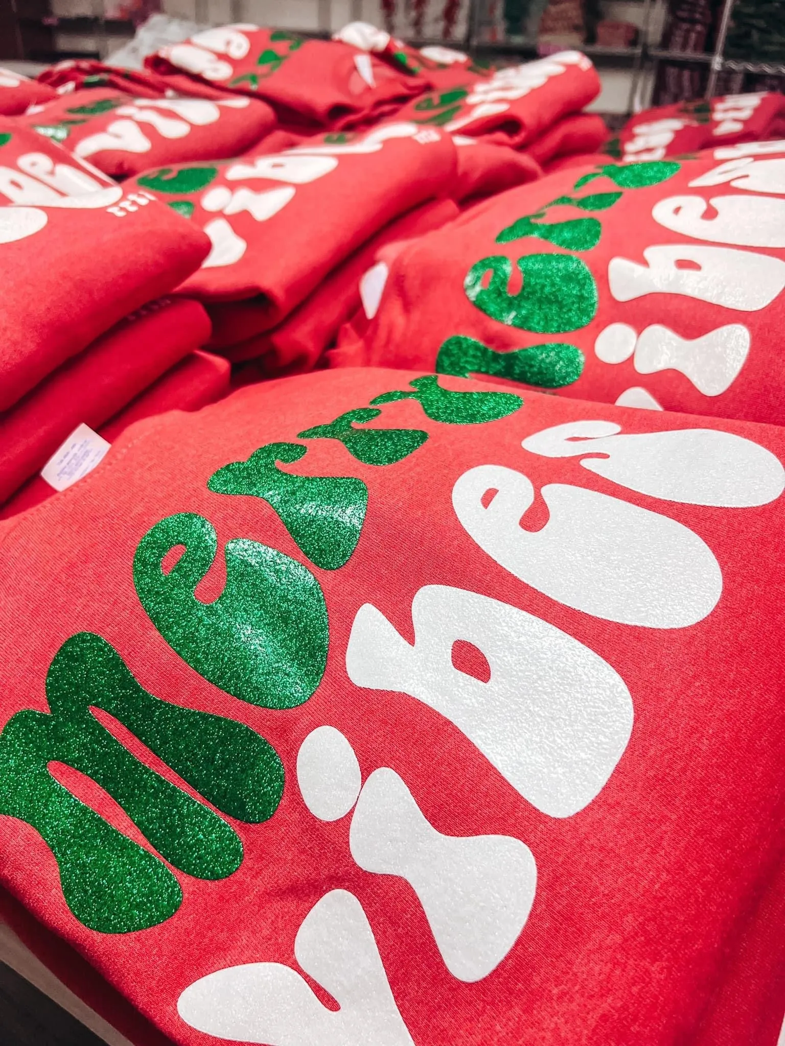 {MERRY VIBES} Green   White Glitter Heather Red Sweatshirt