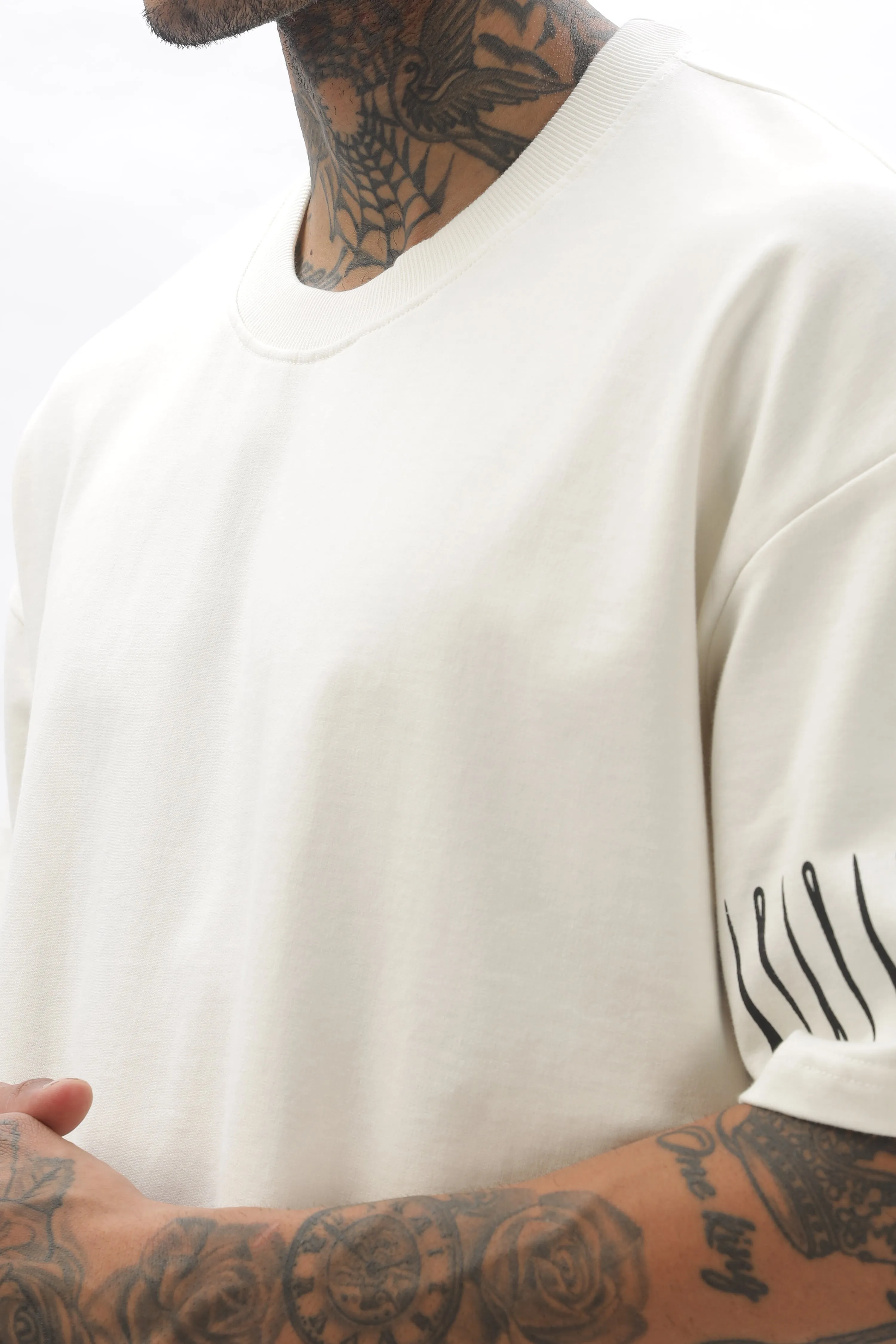 NeedleTrack Cream Dropshoulder Tee