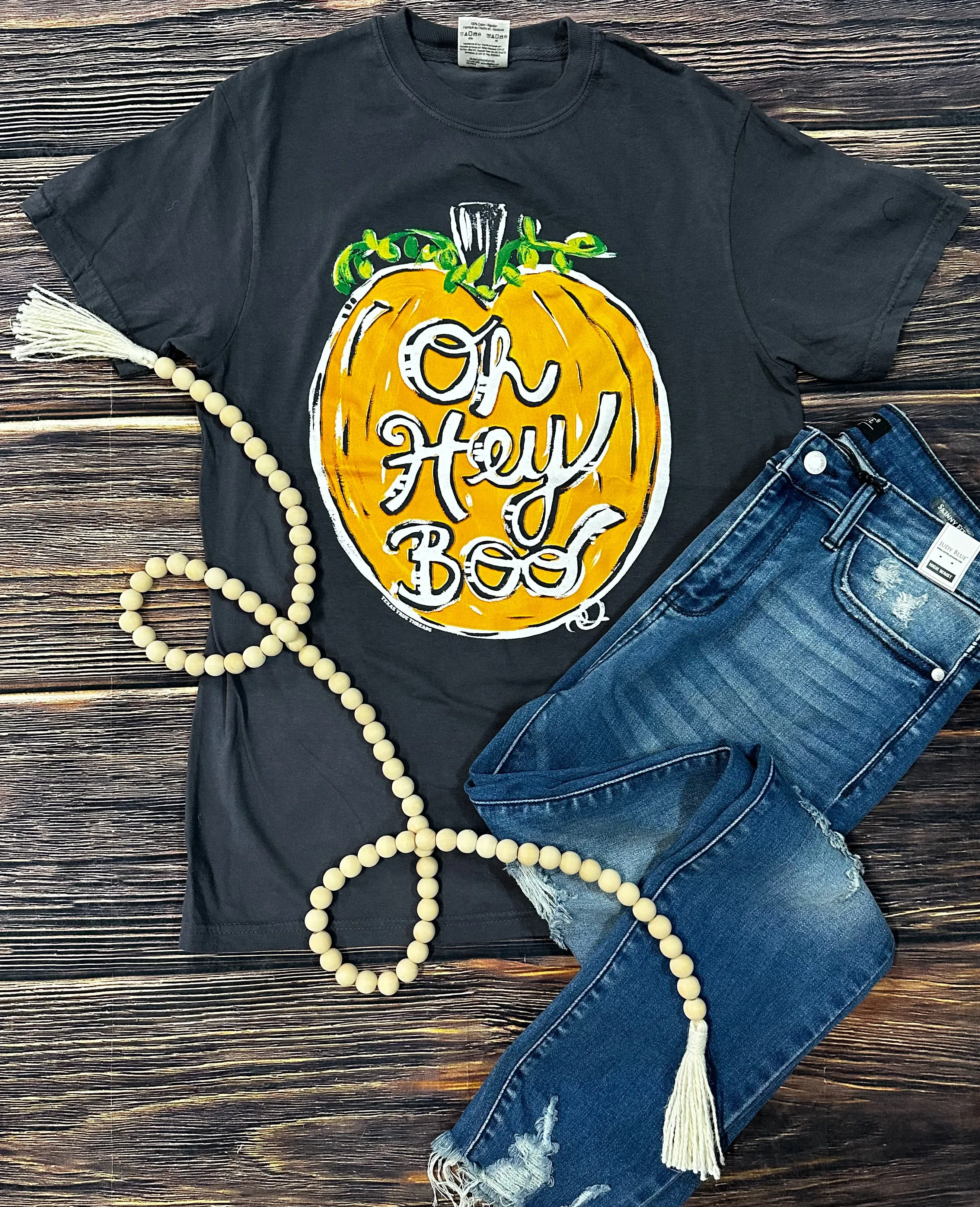 {OH HEY BOO!} Pumpkin Graphite Crew Neck Tee