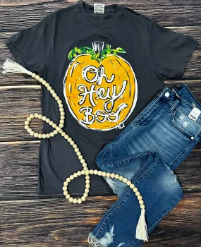 {OH HEY BOO!} Pumpkin Graphite Crew Neck Tee