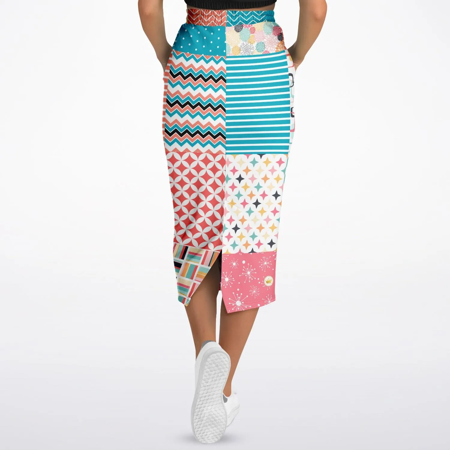 Old Miami Geo Patchwork Eco-Poly Long Pocket Skirt