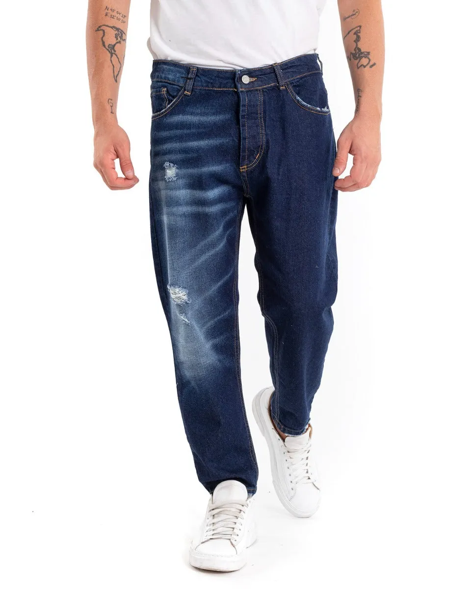 Pantaloni Jeans Uomo Loose Fit Denim Scuro Stone Washed Cinque Tasche GIOSAL-P5473A