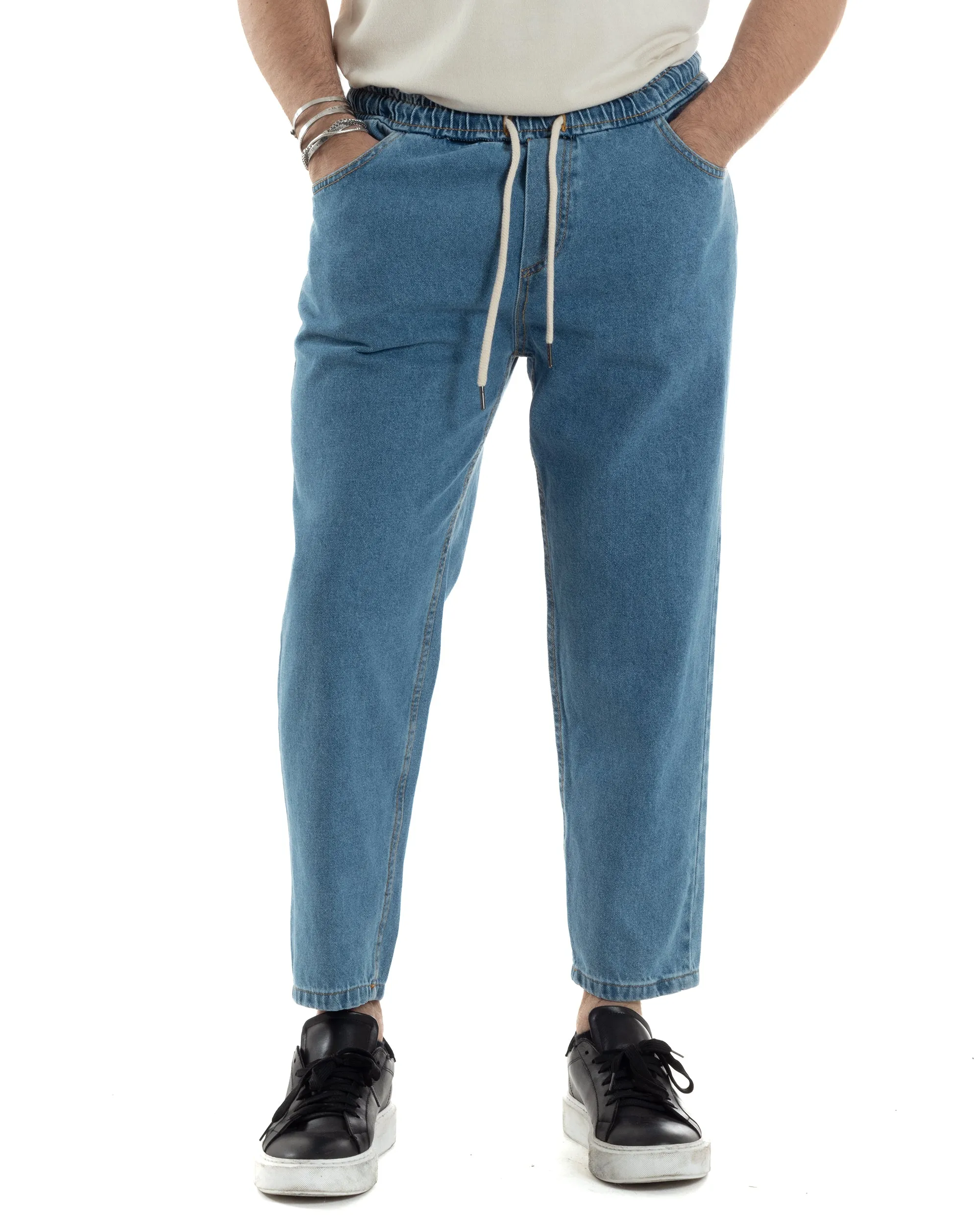 Pantaloni Jeans Uomo Loose Fit Pantalaccio Denim Jogger Con Stampa Casual GIOSAL-JS1030A