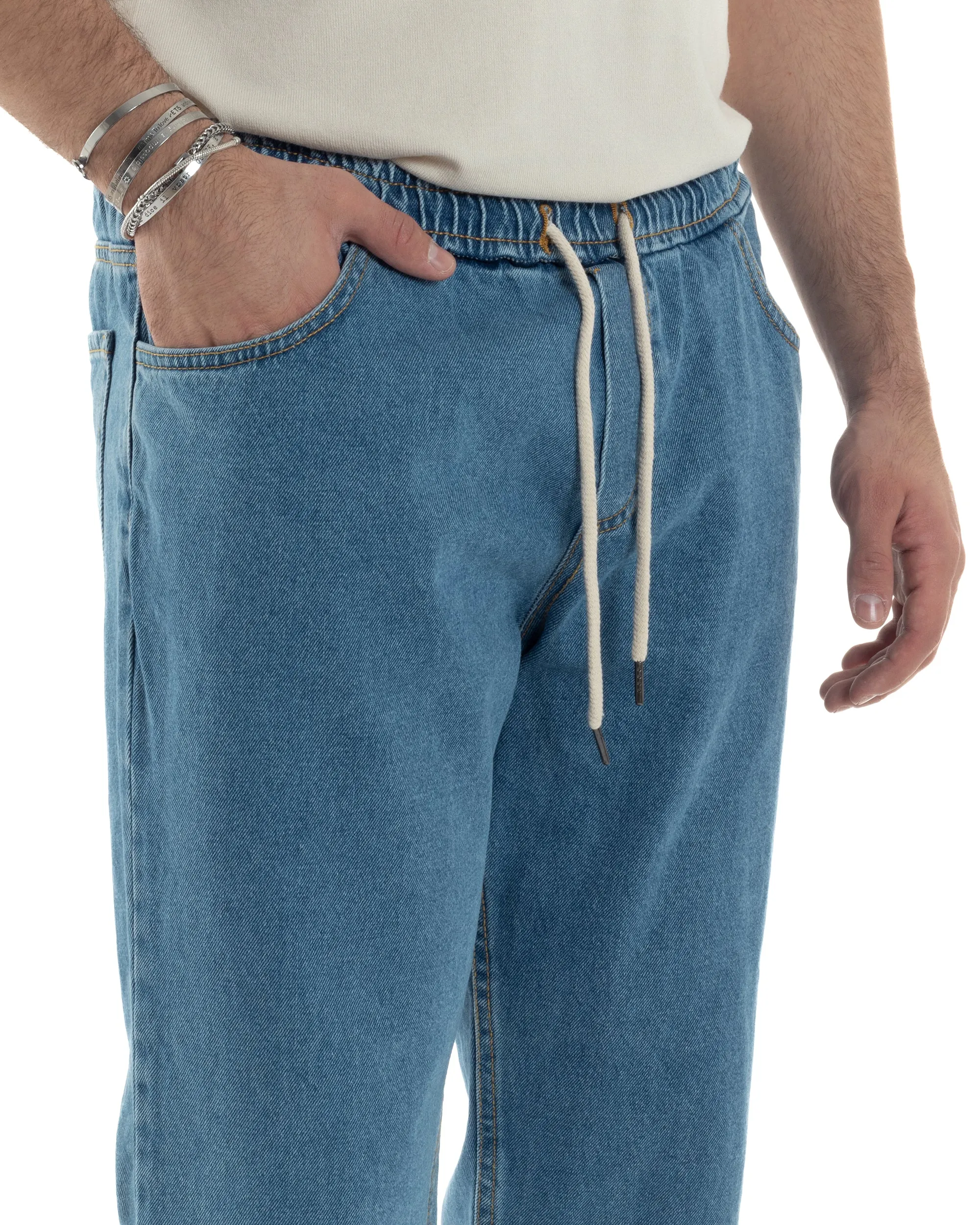 Pantaloni Jeans Uomo Loose Fit Pantalaccio Denim Jogger Con Stampa Casual GIOSAL-JS1030A