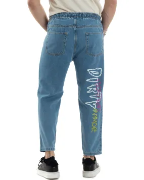 Pantaloni Jeans Uomo Loose Fit Pantalaccio Denim Jogger Con Stampa Casual GIOSAL-JS1030A