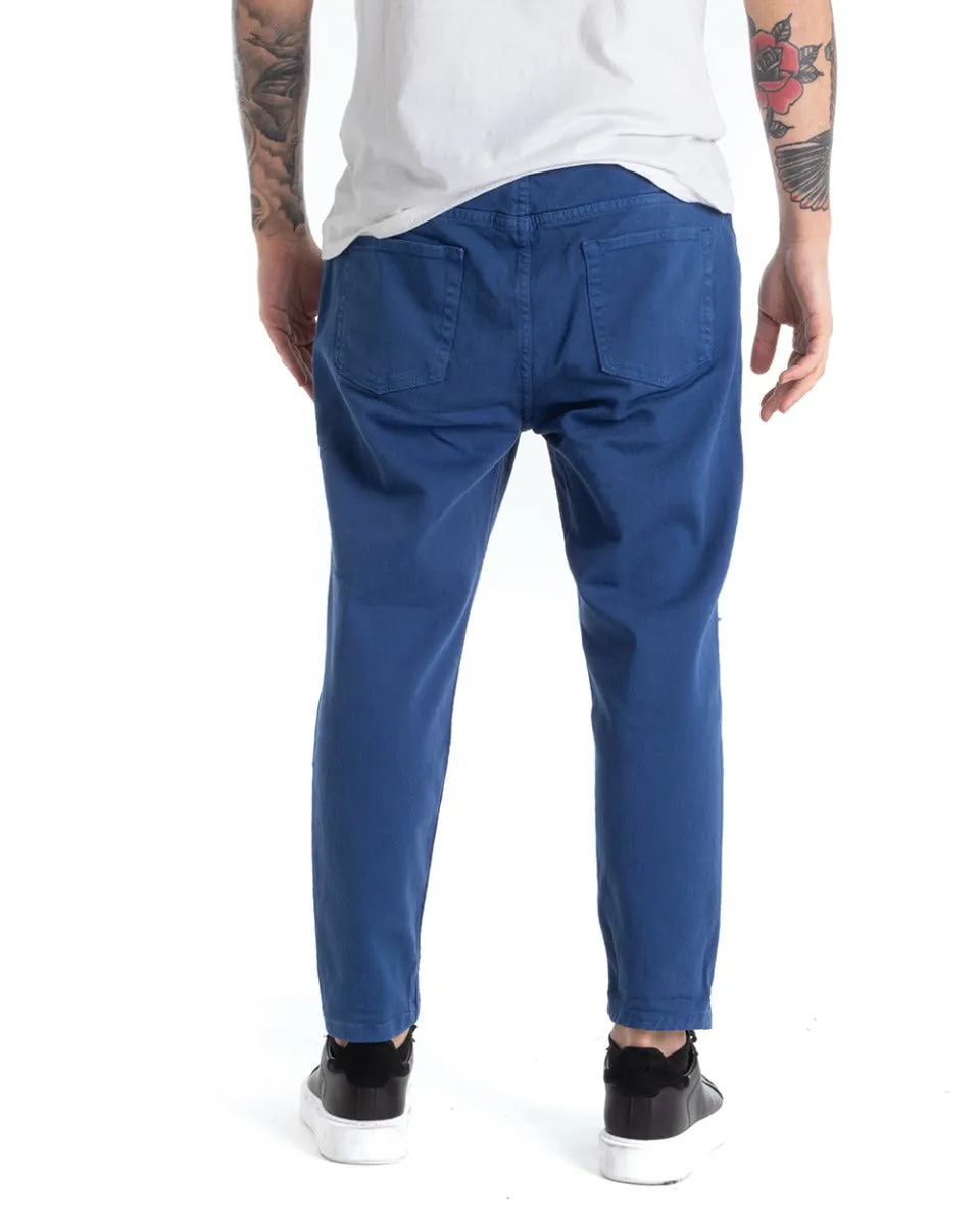 Pantaloni Jeans Uomo Regular Fit Blu Royal Pantalaccio Taglio al Ginocchio Casual GIOSAL-P5370A