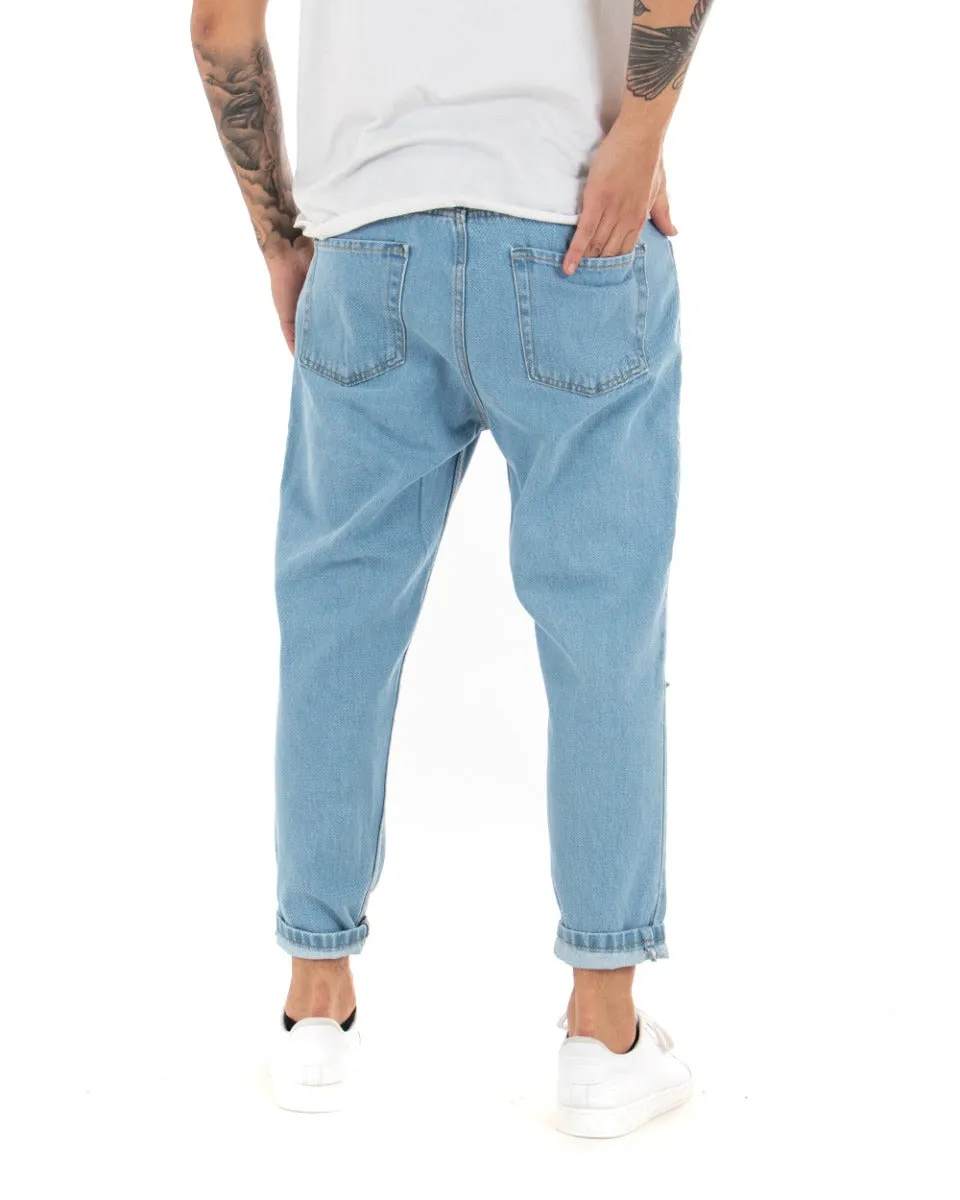 Pantaloni Uomo Jeans Denim Chiaro Rotture Loose Fit Pantalaccio Taglio Al Ginocchio GIOSAL-P4079A