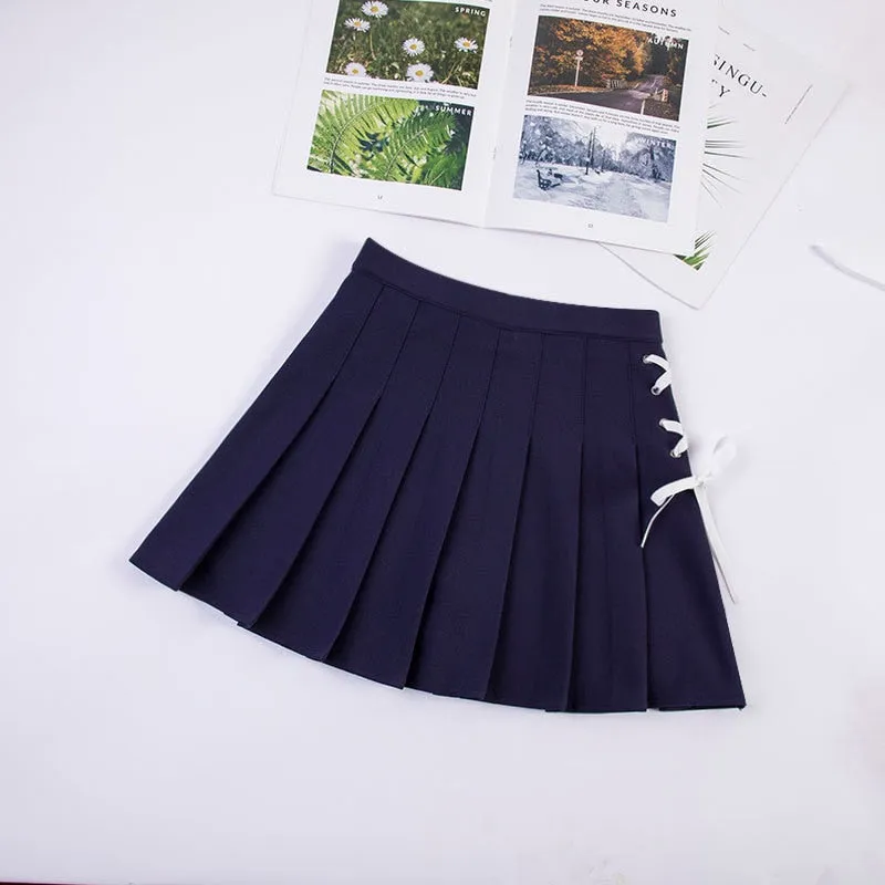 Pleated Mini Skirt With Lace-Up Side