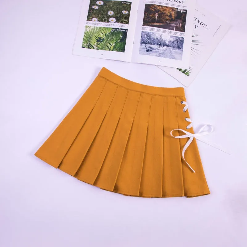 Pleated Mini Skirt With Lace-Up Side