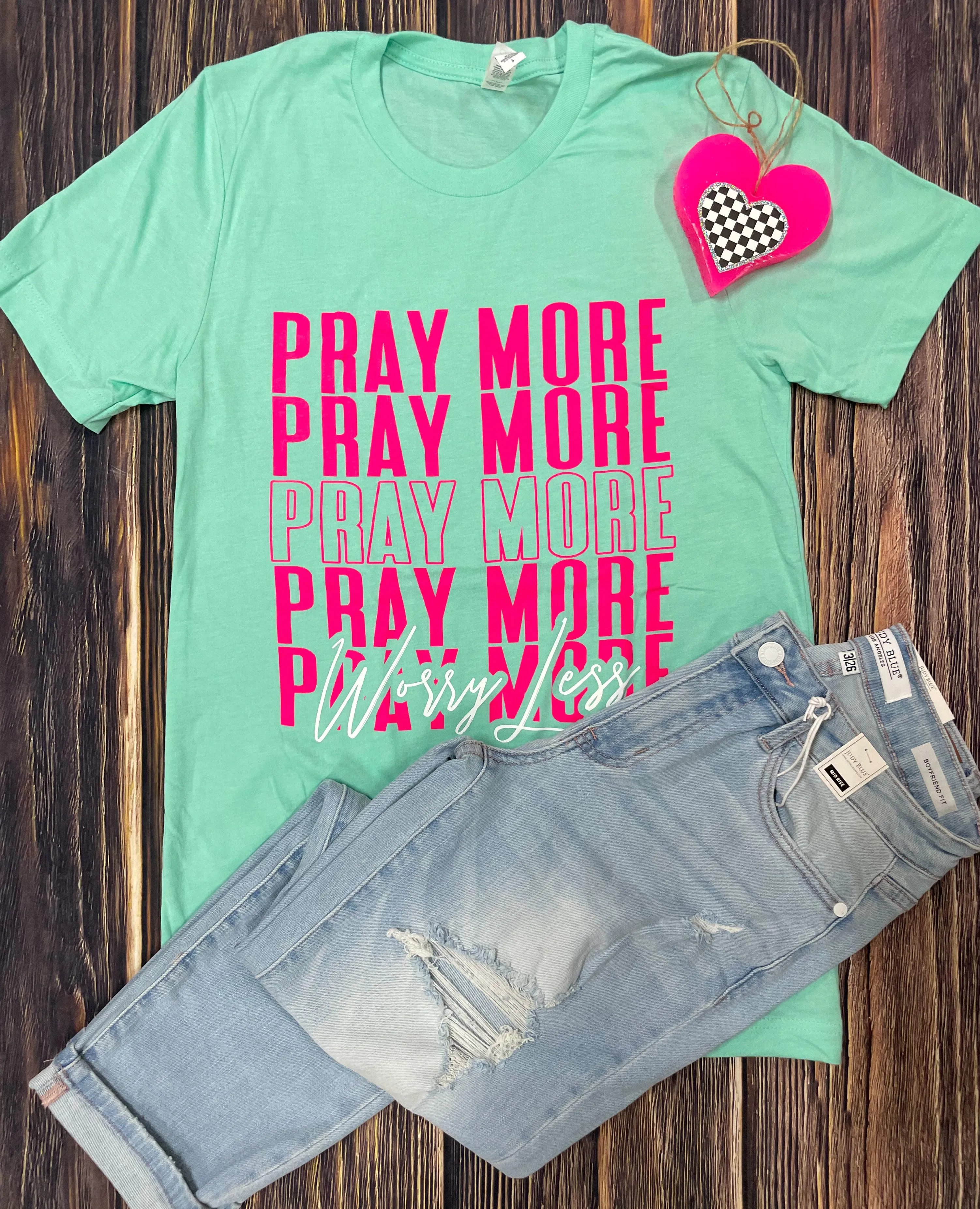 {PRAY MORE, WORRY LESS} Heather Mint Crew Neck Tee