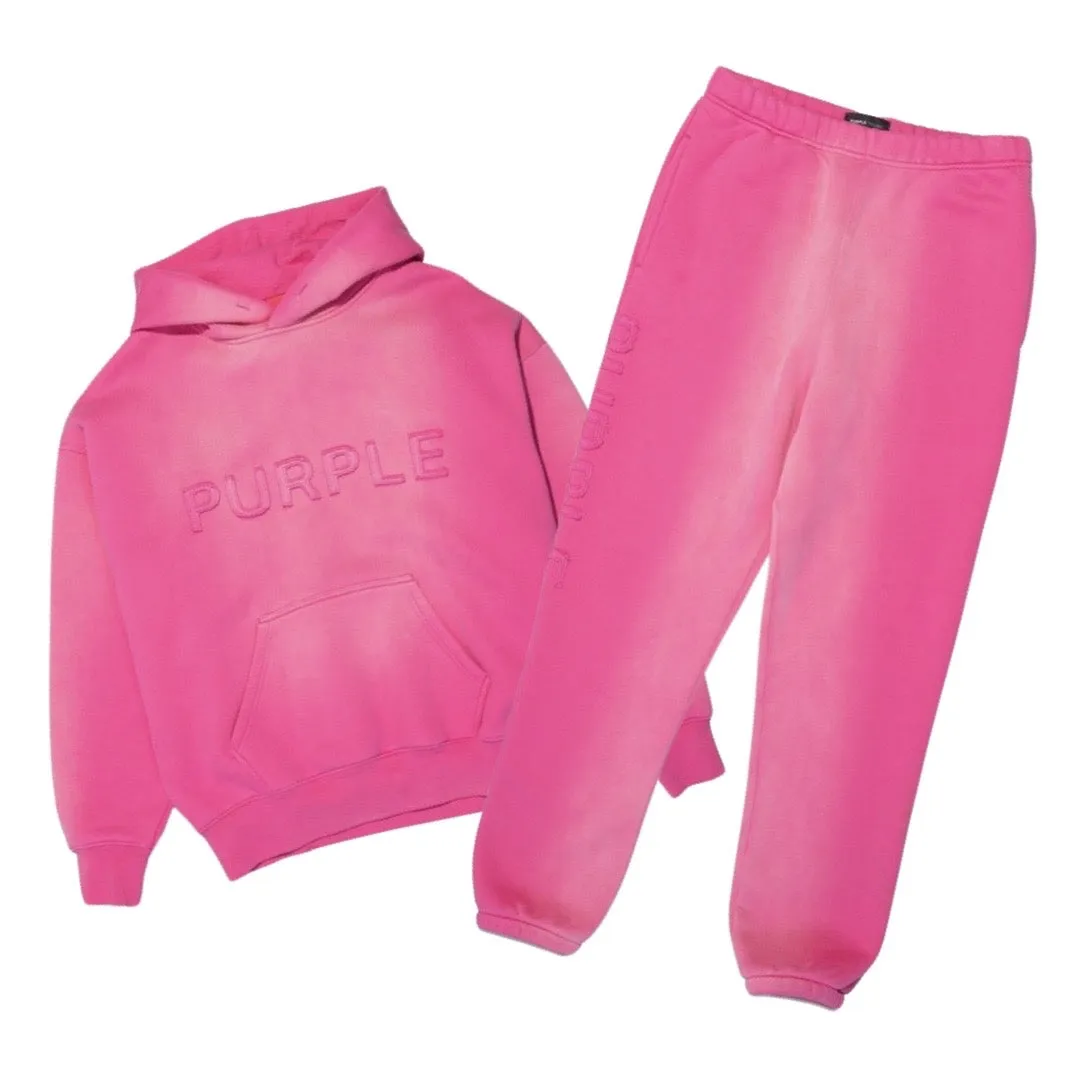 Purple Brand Embossed Logo Pink Jogging Set