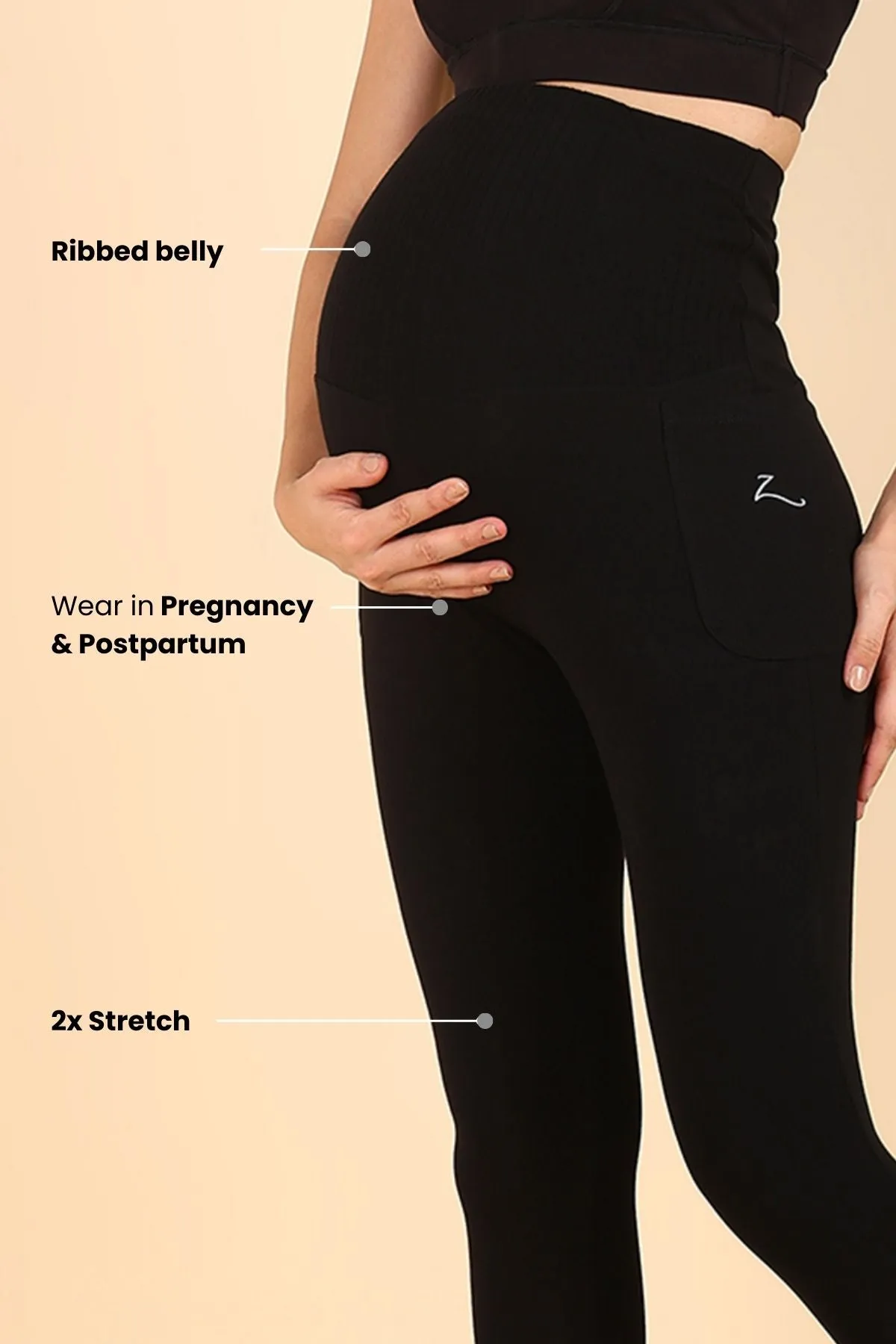 Ribbed Cotton Black Maternity Legging (Pregnancy & Postpartum)