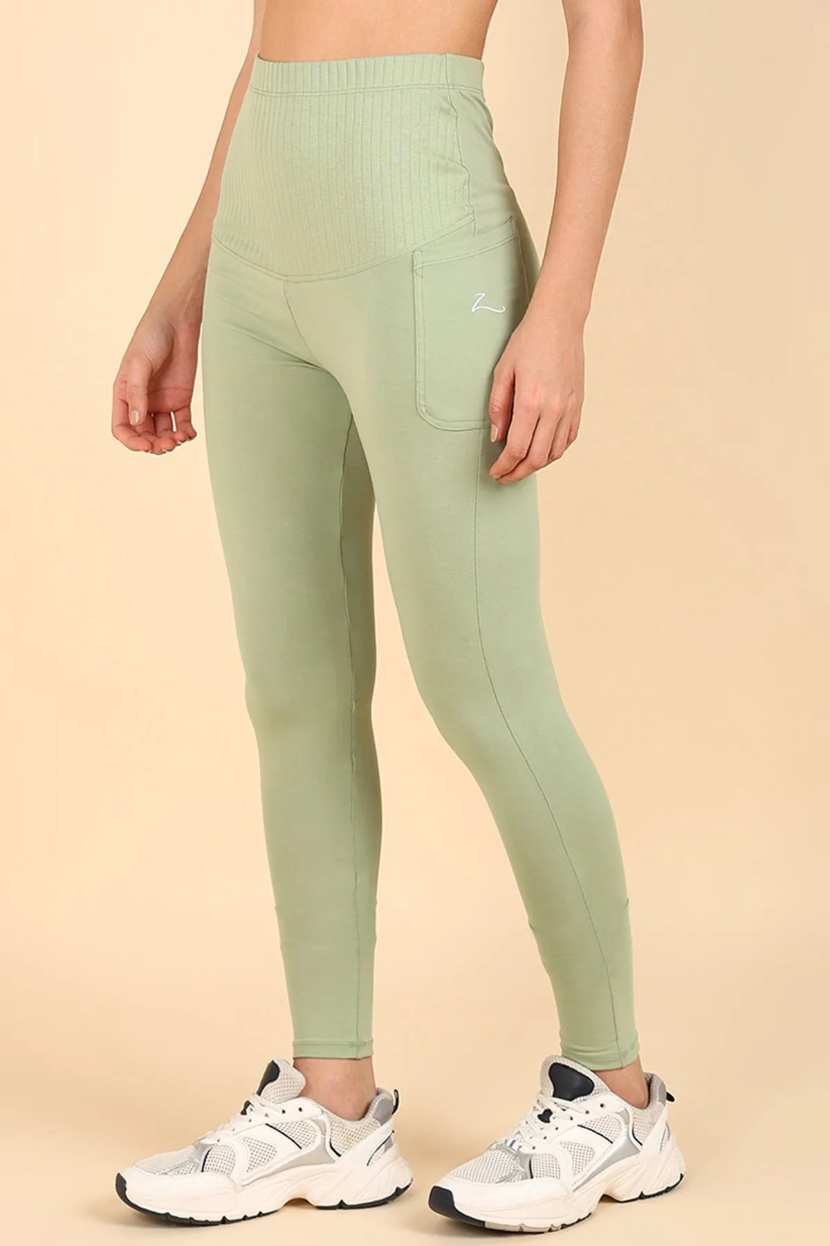 Ribbed Cotton Pistachio Green Maternity Legging (Pregnancy & Postpartum)