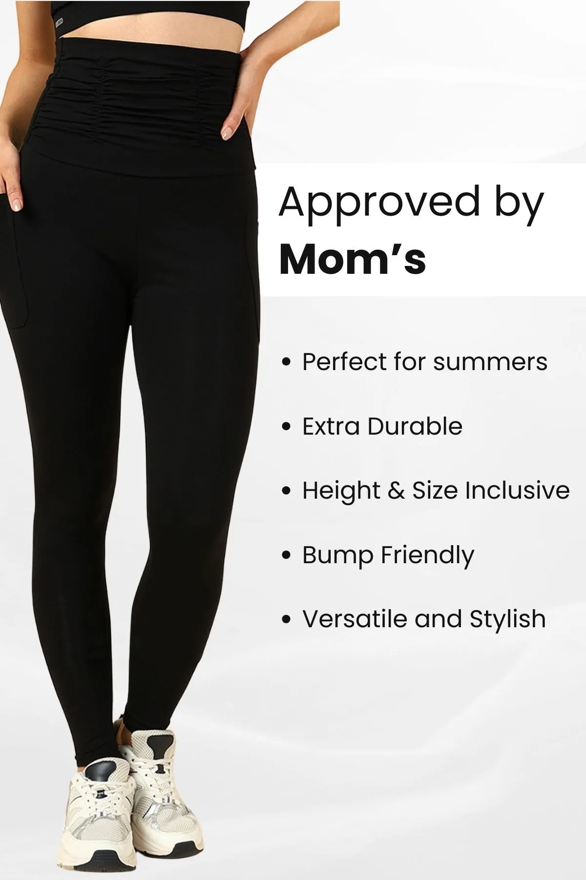 Ruched Cotton Black Maternity Legging (Pregnancy & Postpartum)