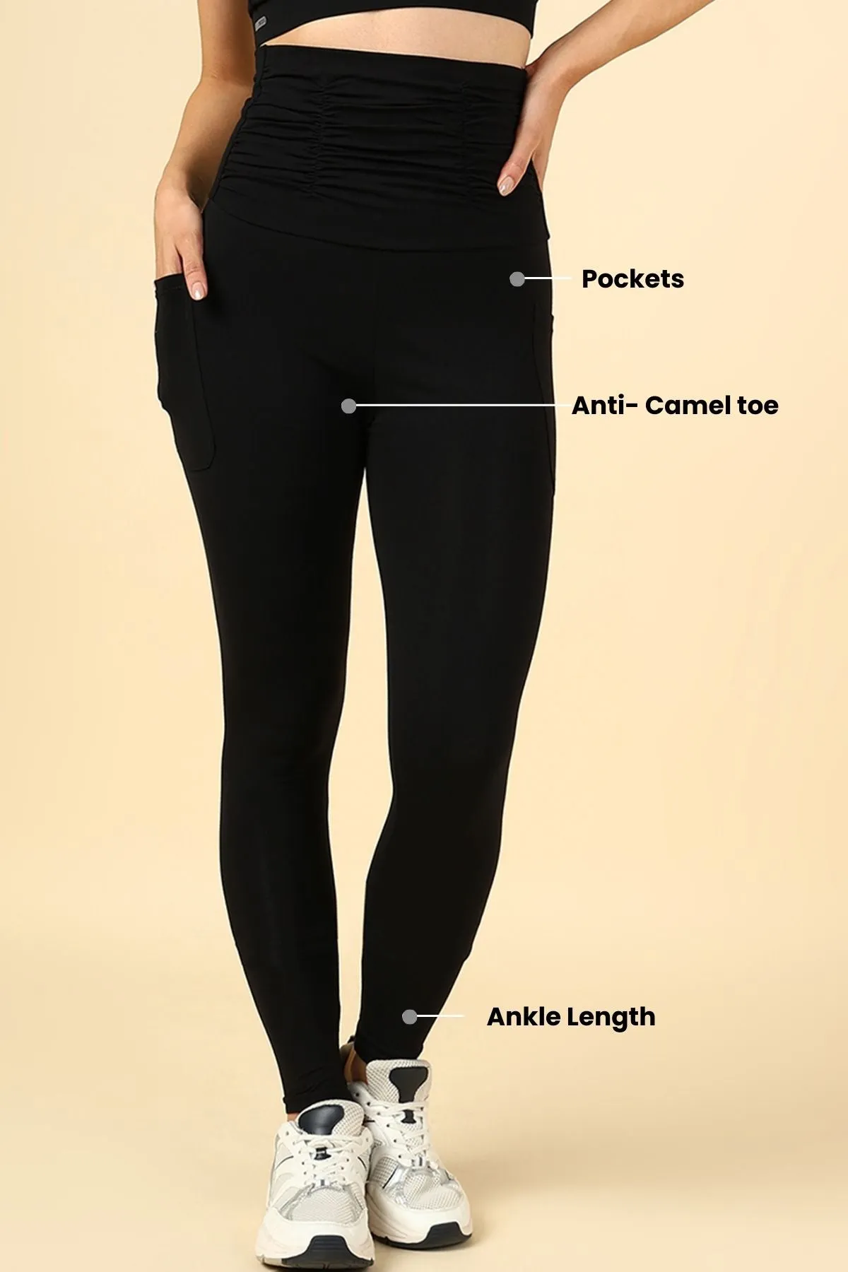 Ruched Cotton Black Maternity Legging (Pregnancy & Postpartum)