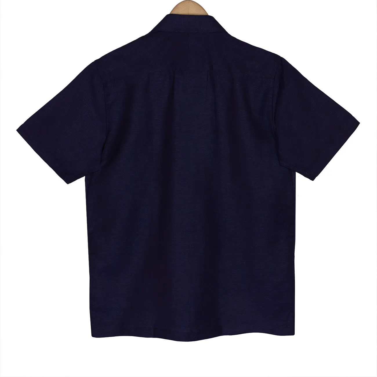 Steel Blue Cotton Linen Half Sleeve Shirt