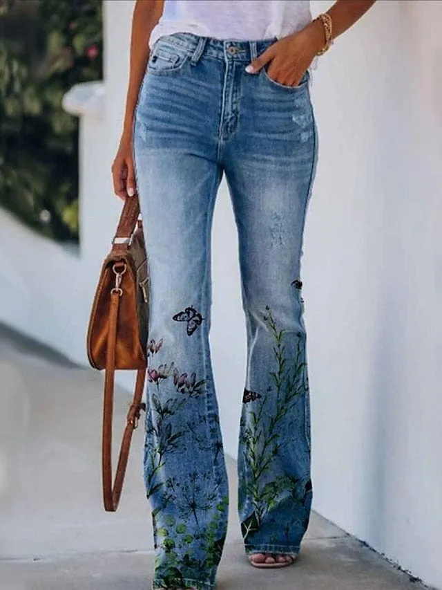 Stylish Women's High-Waisted Bootcut Flare Jeans with Side Pockets