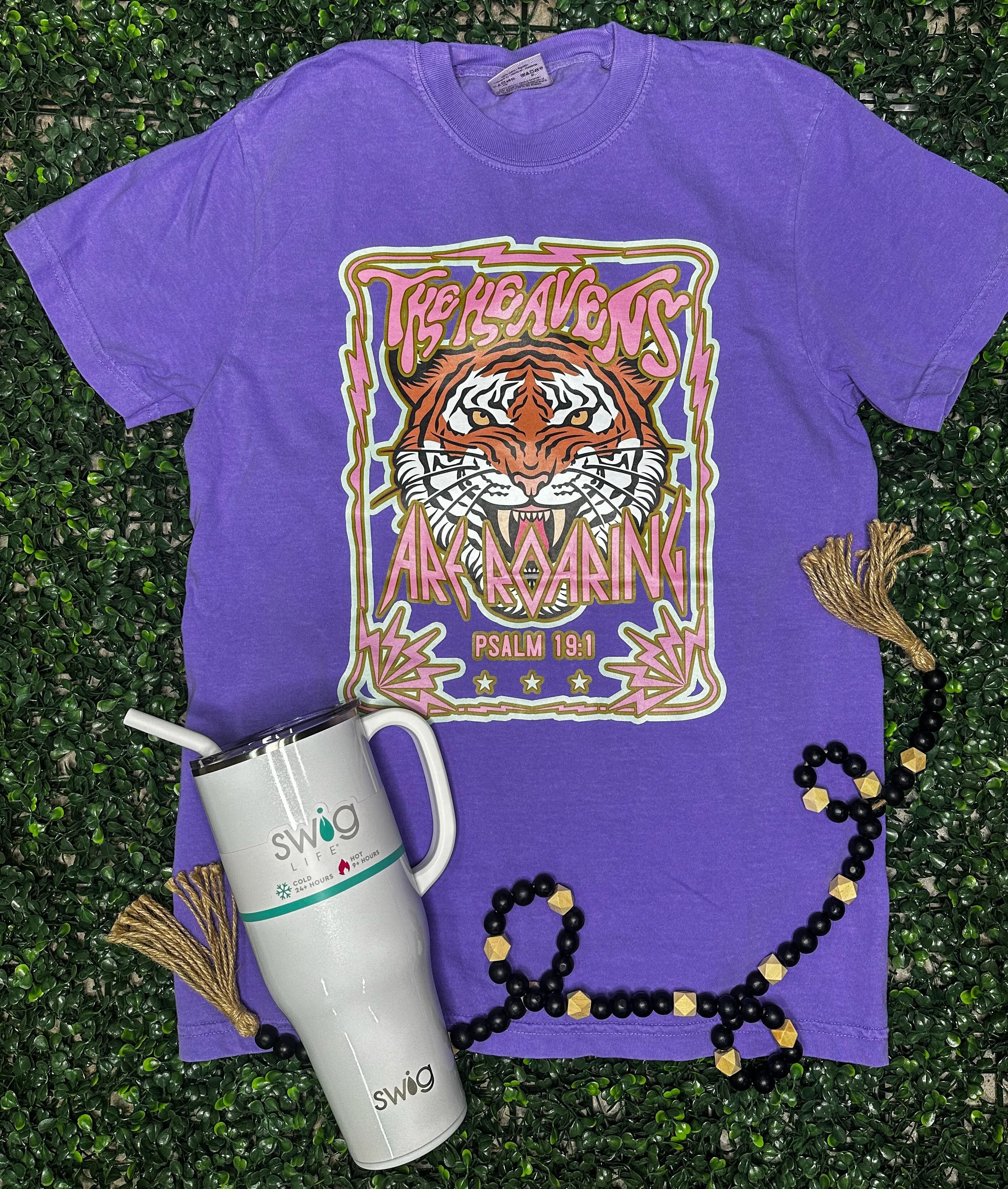 {THE HEAVENS ARE ROARING} Tiger Violet Crew Neck Tee