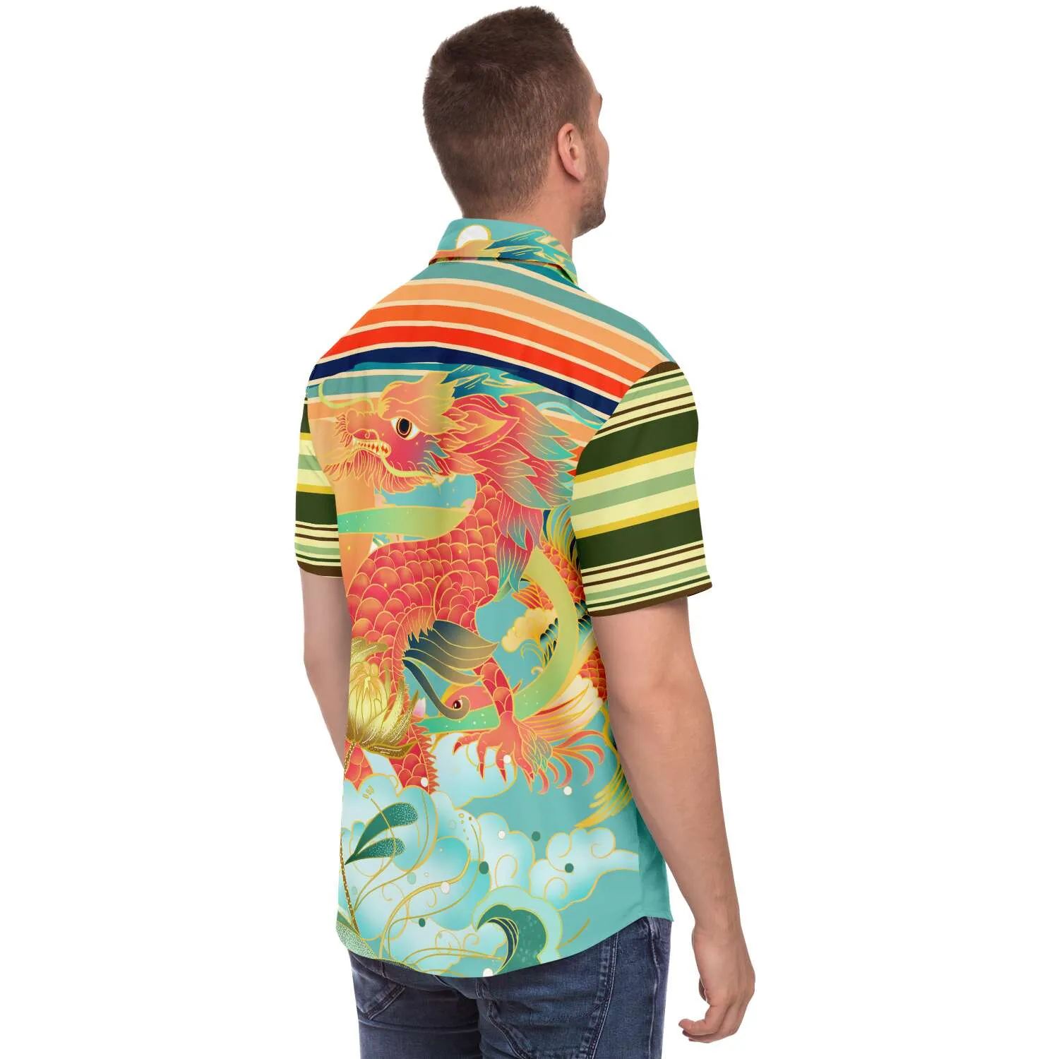 The Koi Dragon Striped Button Down Shirt