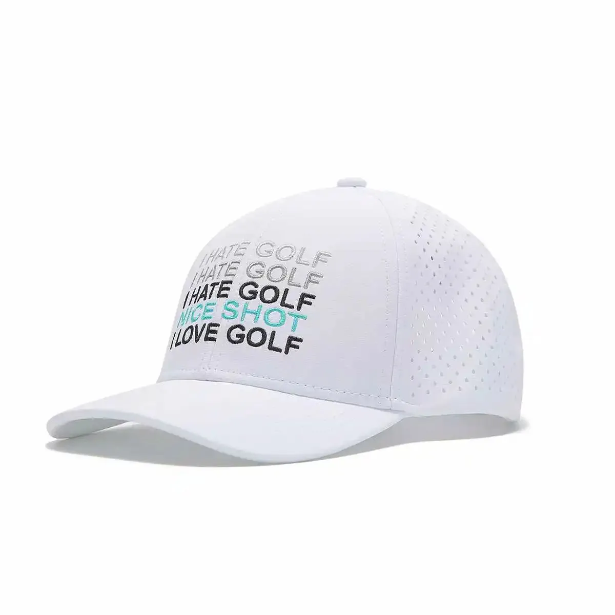 TOUR PRO I Hate Golf Hat in White with Curved Brim