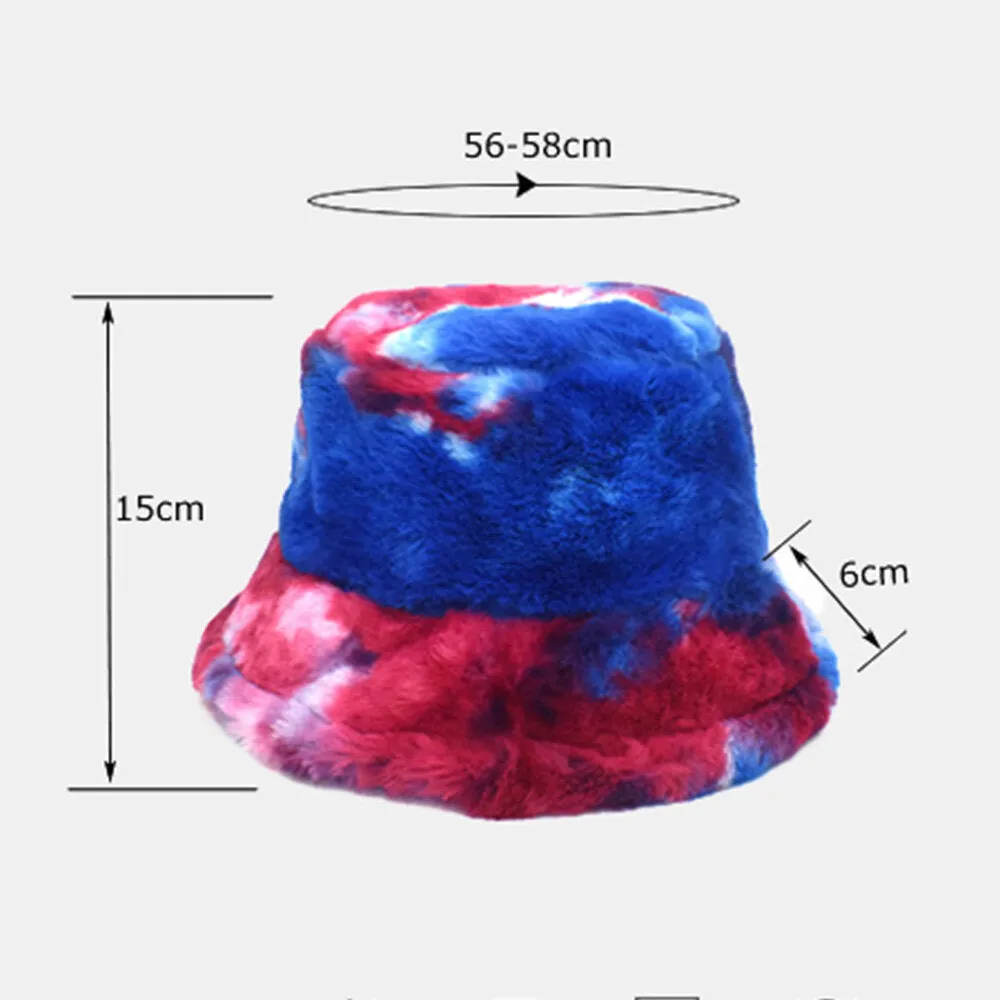 Unisex Faux Rabbit Fur Colorful Gradient Tie-dye Bucket Hat Winter Thicken Warmth Windproof Fashion Sunshade Hat