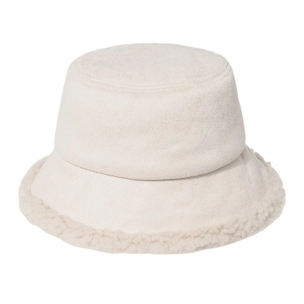 Unisex Lamb Hair Suede Plus Thicken Warm Windproof Soft All-match Bucket Hat