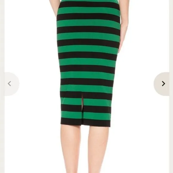 VeronicaBeard NWT Black Green Striped Knit Pencil Skirt