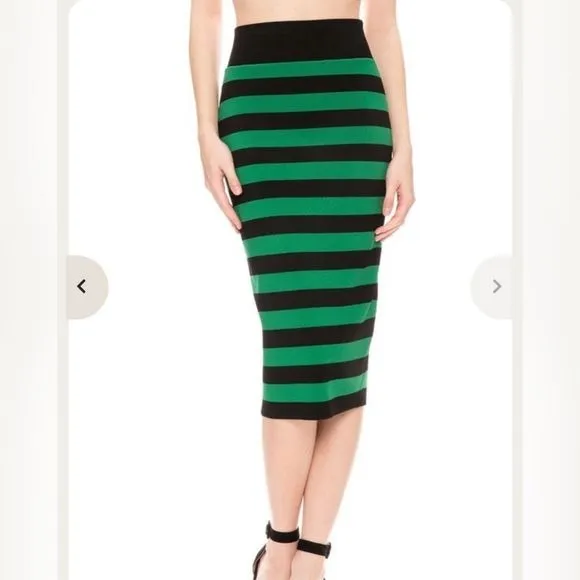 VeronicaBeard NWT Black Green Striped Knit Pencil Skirt