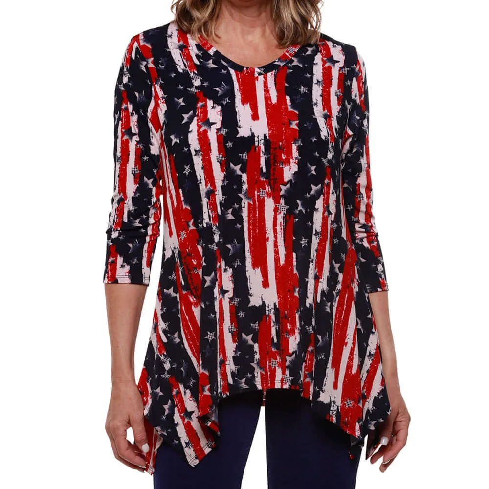 Women's Made in USA Stars and Stripes V-Neck Sharkbite Tunic